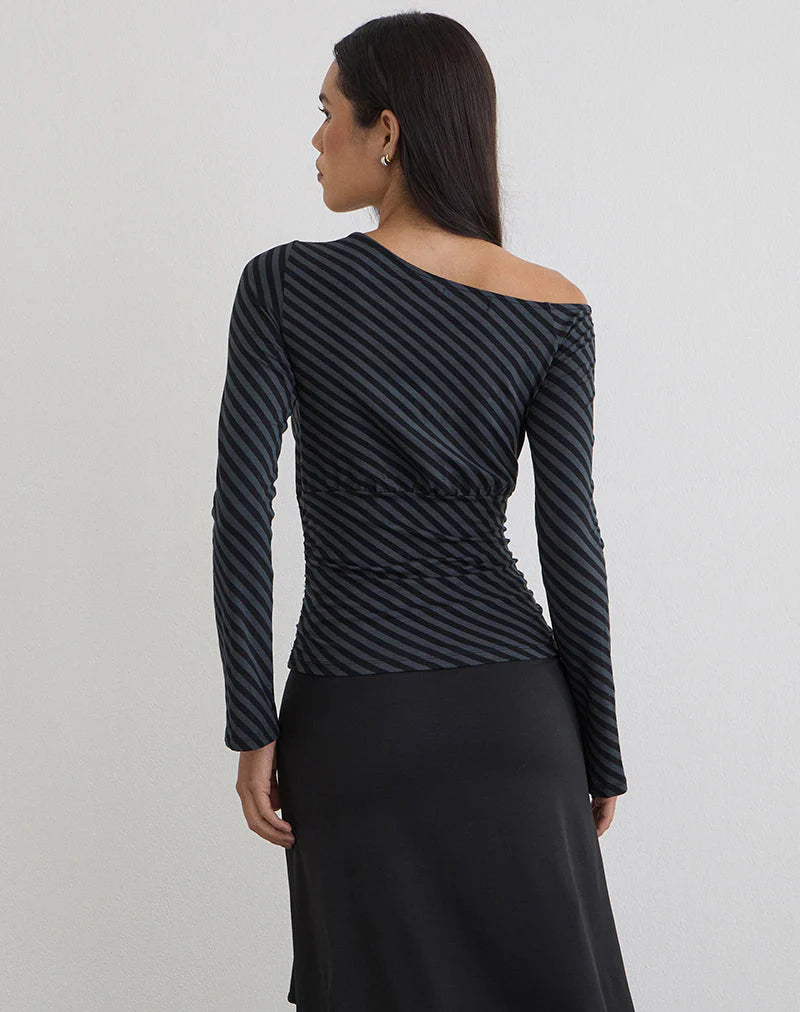 Hoang Top - Oblique Stripe Ocean Storm