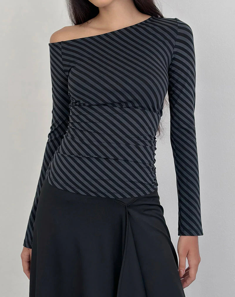 Hoang Top - Oblique Stripe Ocean Storm