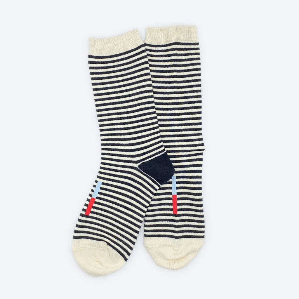 Cole Thin Stripe Crew Socks - Midnight