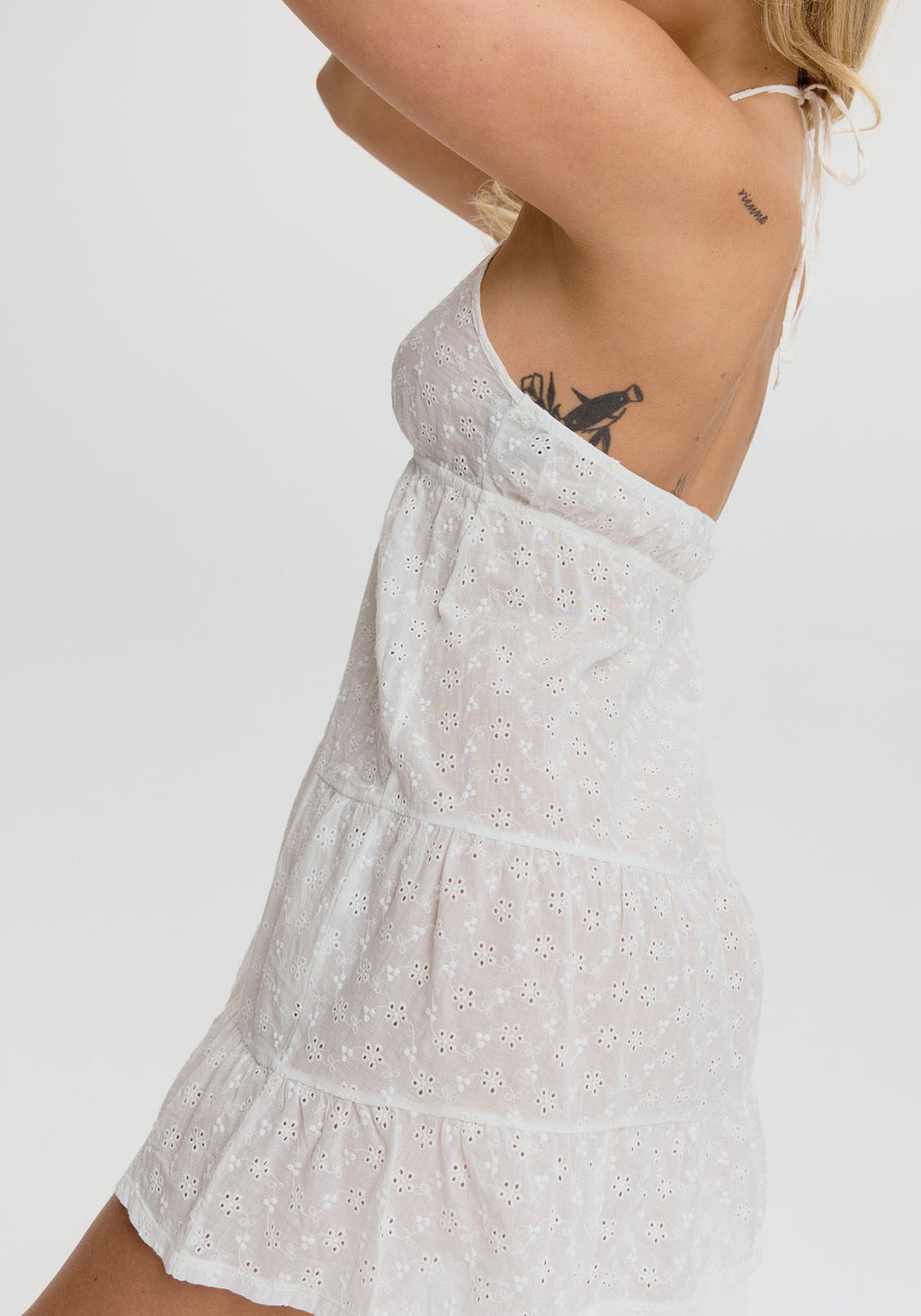 Wander Embroidered Eyelet Halter Dress
