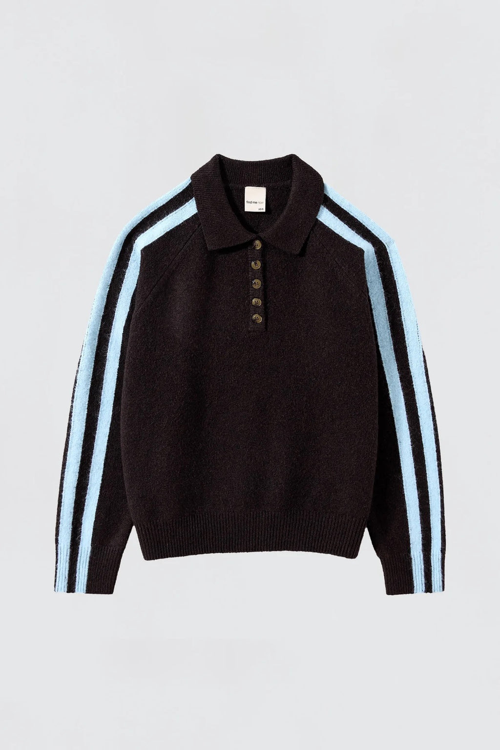 Raglan Stripe Knit Polo - Espresso & Powder Blue