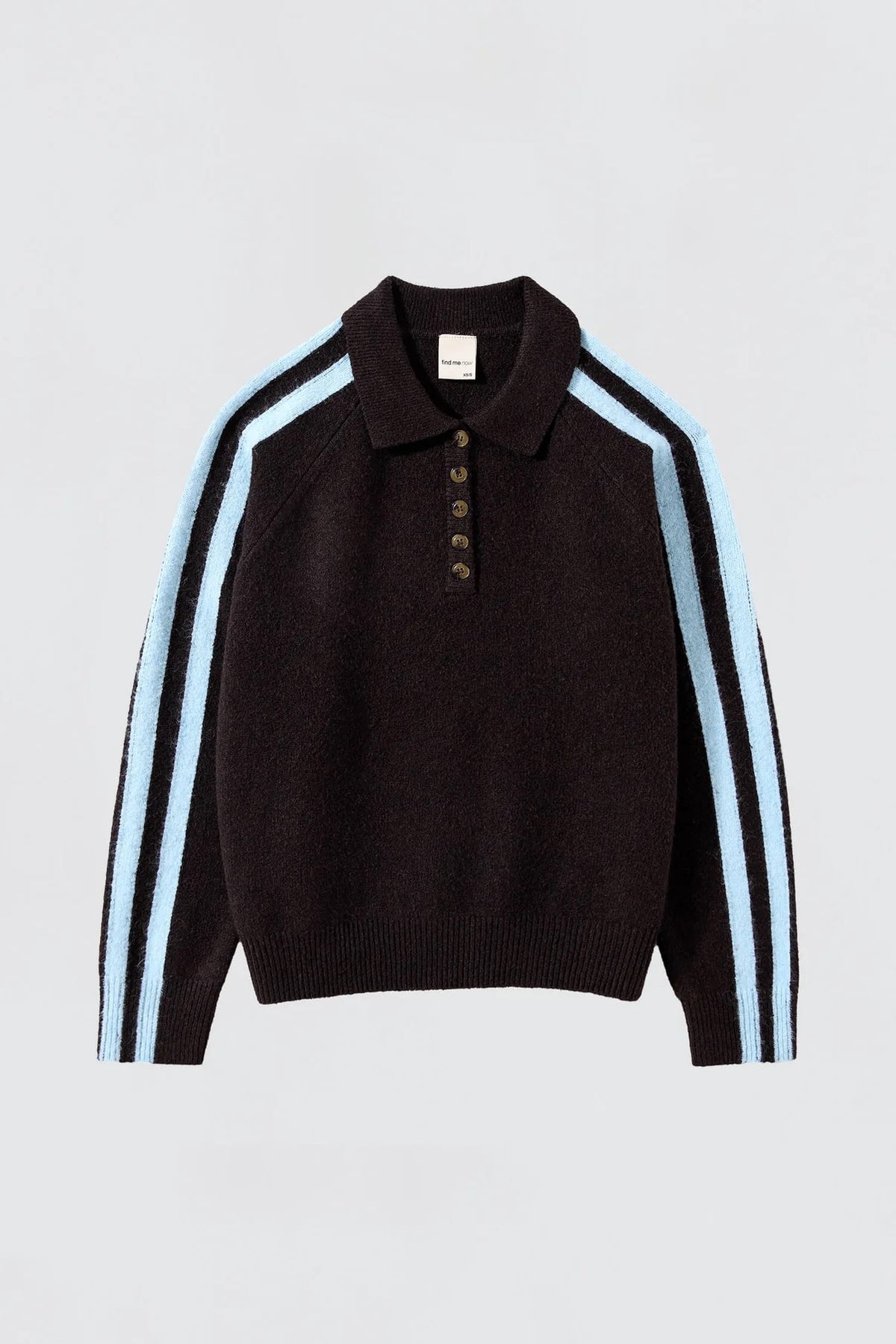 Raglan Stripe Knit Polo - Espresso & Powder Blue