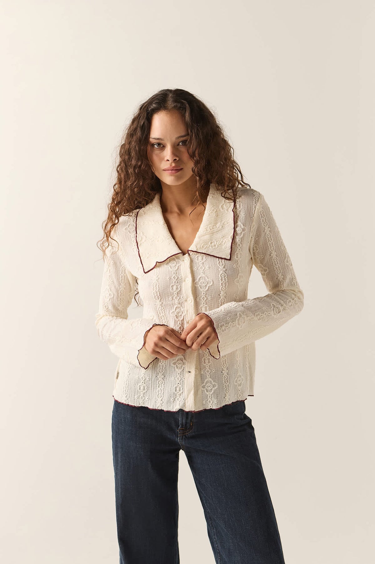 Grace Button Up Shirt - Off White/Wild Ginger