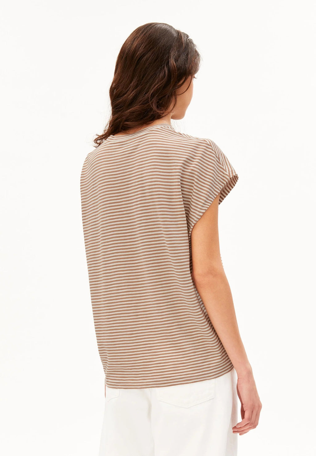 Slub Jersey Striped T Shirt - Oatmilk/ Cinnamon Dust
