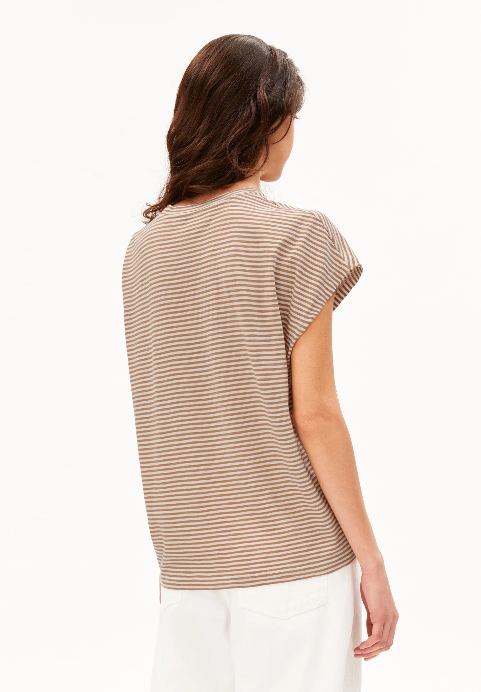 Slub Jersey Striped T Shirt - Oatmilk/ Cinnamon Dust