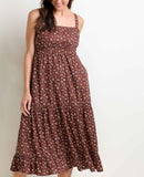 Taj Hemp Tiered Midi Sleeveless Dress - Chestnut Floral