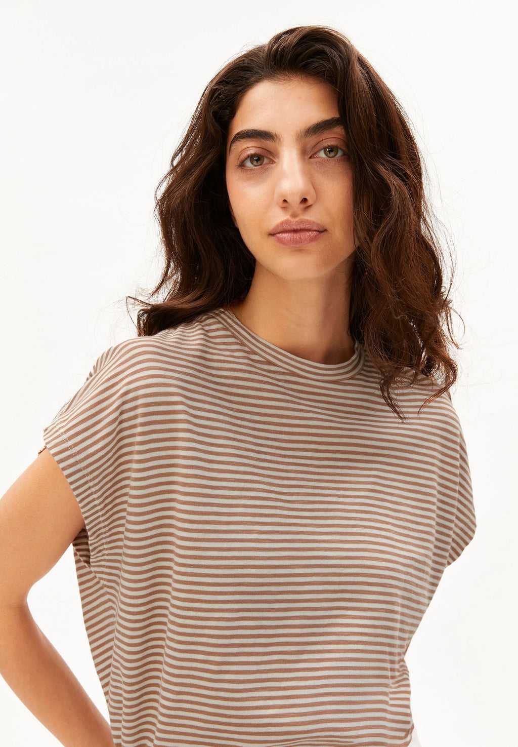 Slub Jersey Striped T Shirt - Oatmilk/ Cinnamon Dust