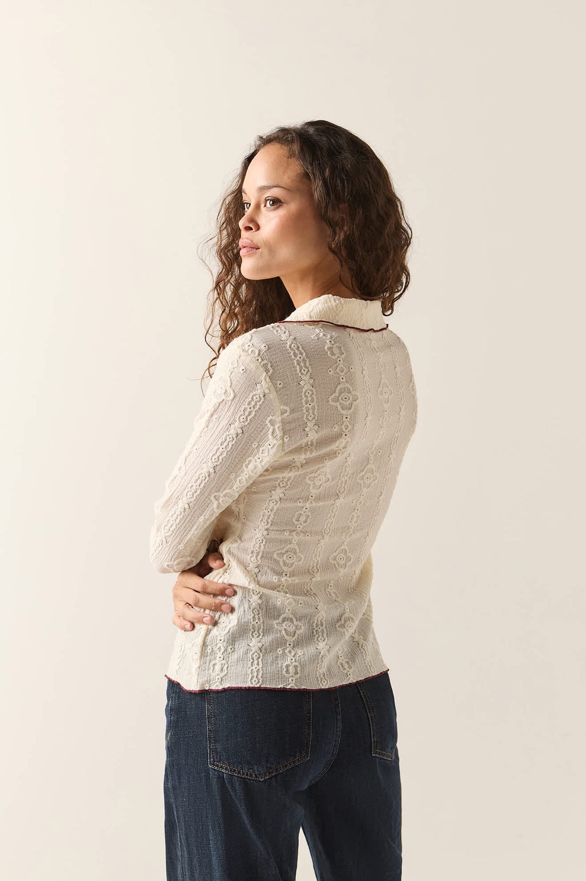 Grace Button Up Shirt - Off White/Wild Ginger