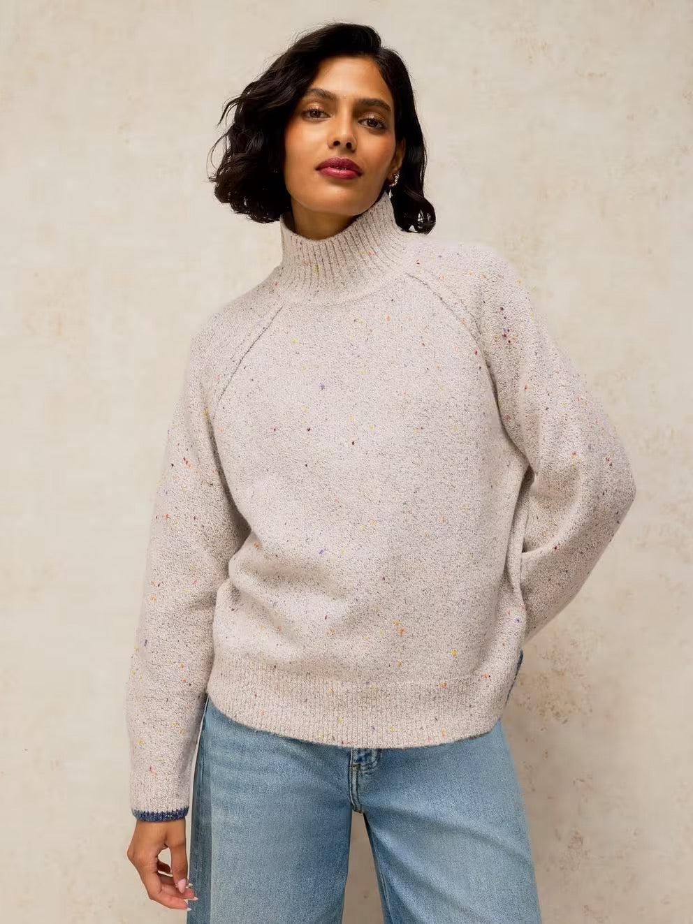 Talia Nep High Neck Jumper - Light Grey