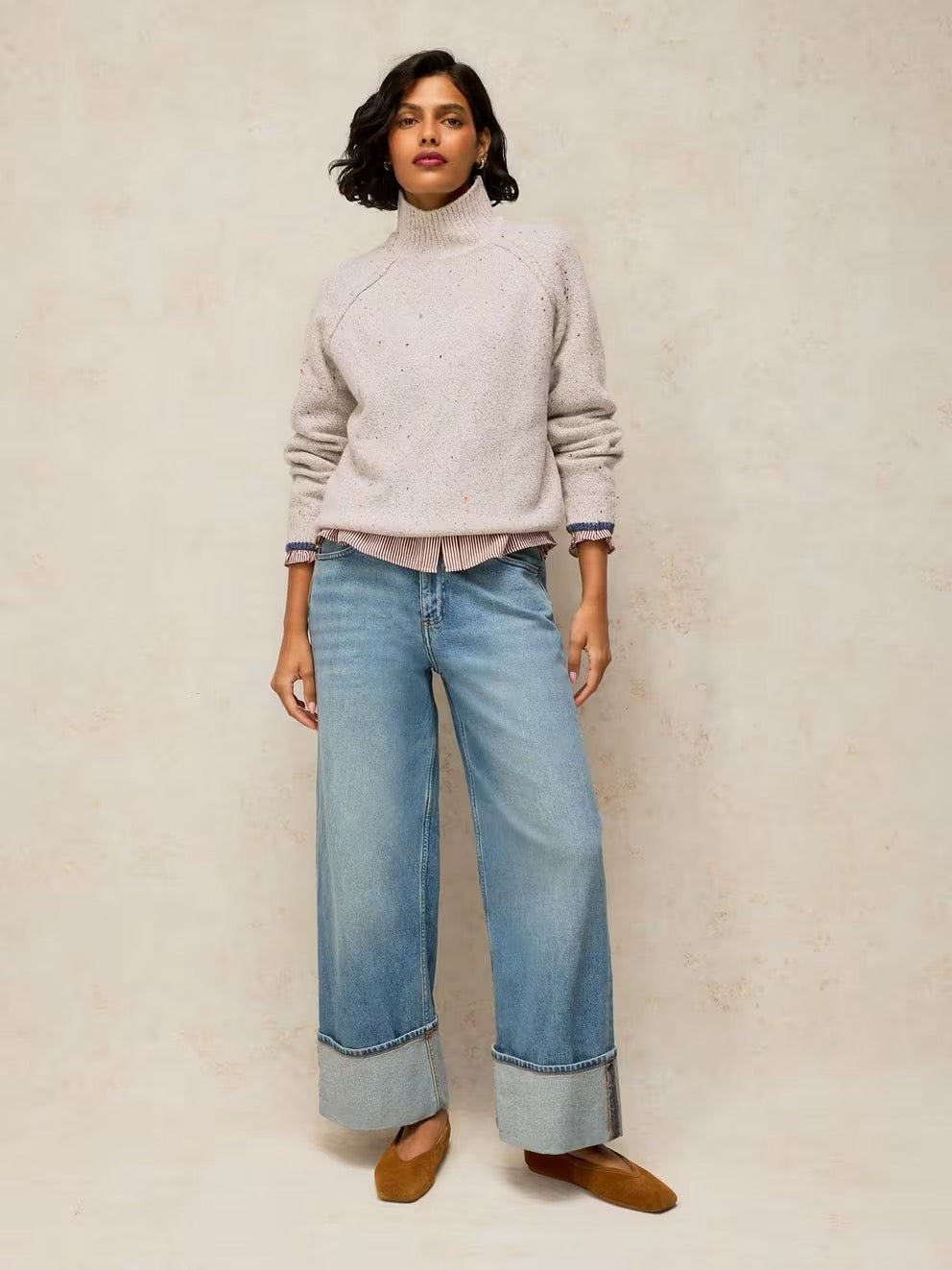 Talia Nep High Neck Jumper - Light Grey