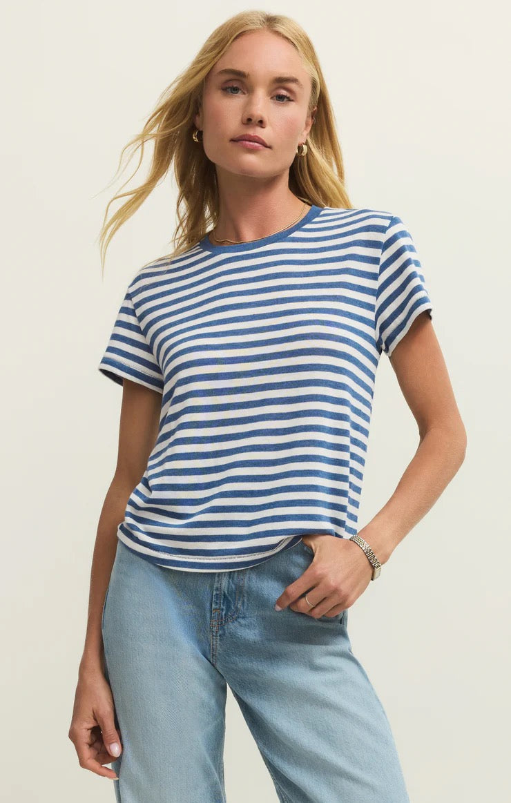 Tourist Stripe Tee - Calypso Blue Indigo