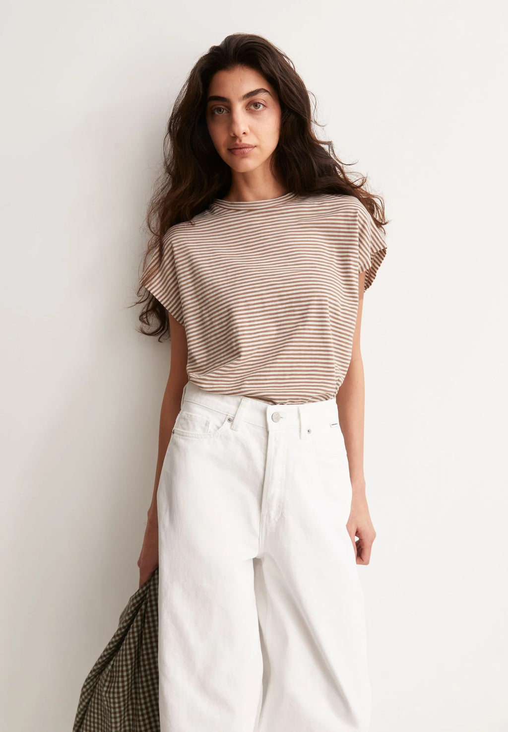 Slub Jersey Striped T Shirt - Oatmilk/ Cinnamon Dust