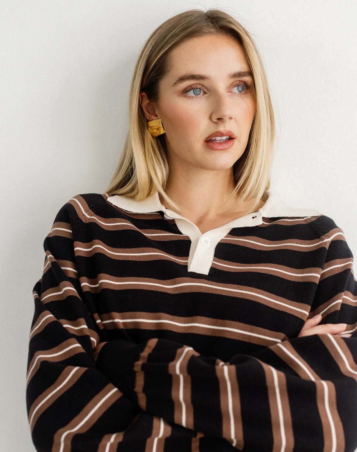 Oversized Knit Polo - Black/Taupe