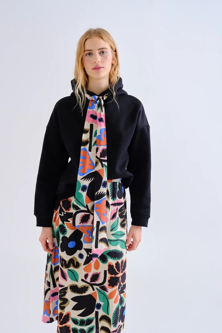 Black Hoodie With Neo Garden Printed Tie