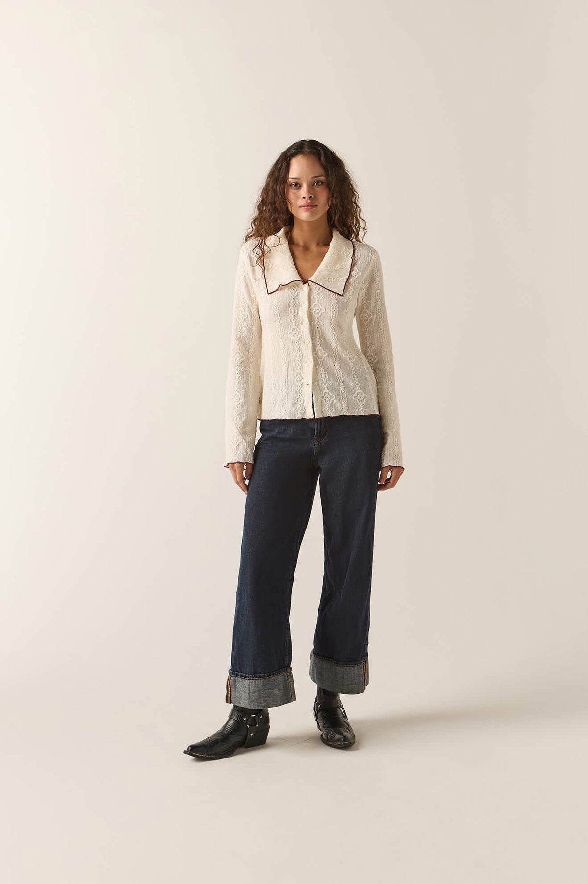 Grace Button Up Shirt - Off White/Wild Ginger