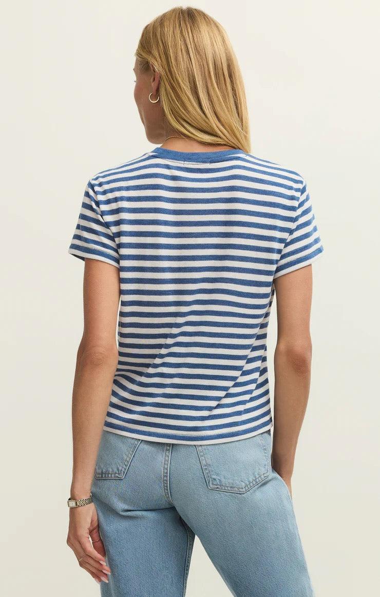 Tourist Stripe Tee - Calypso Blue Indigo