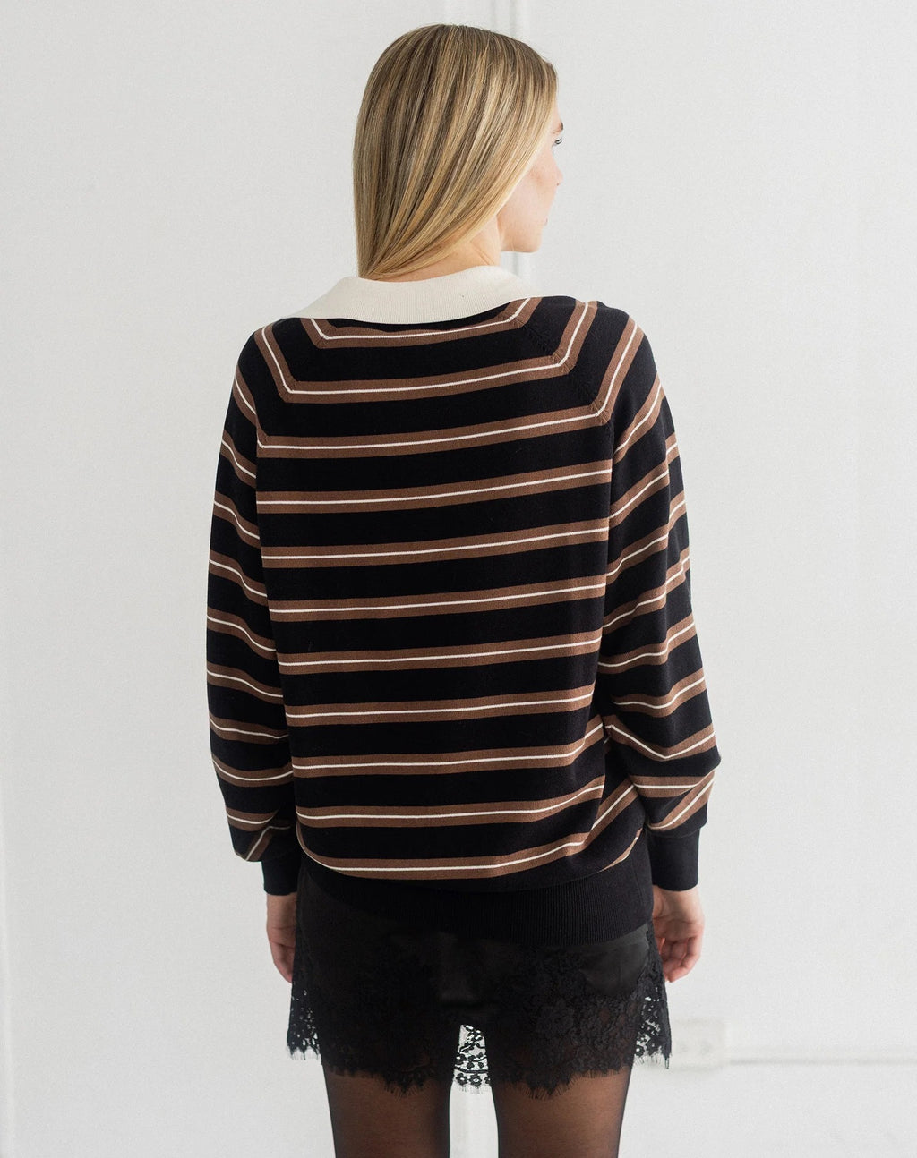 Oversized Knit Polo - Black/Taupe