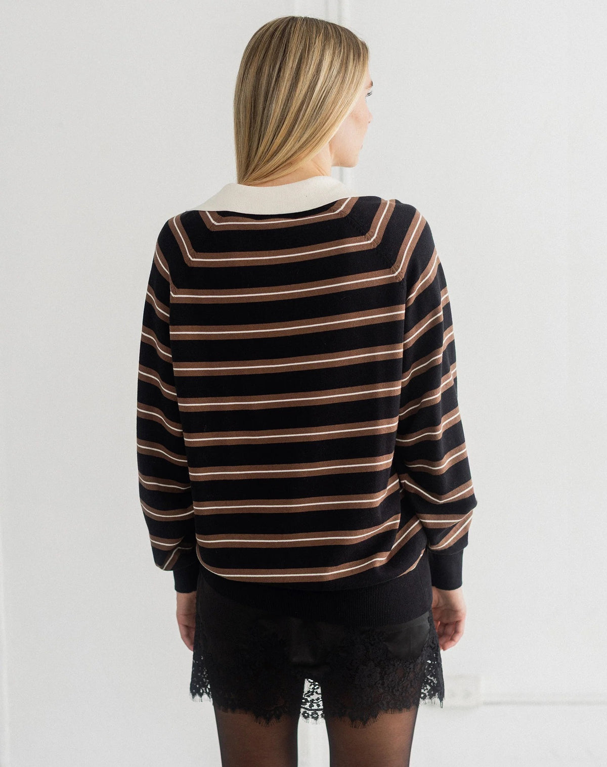 Oversized Knit Polo - Black/Taupe