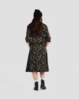 Rainy Field Black Print Midi Pocket Skirt