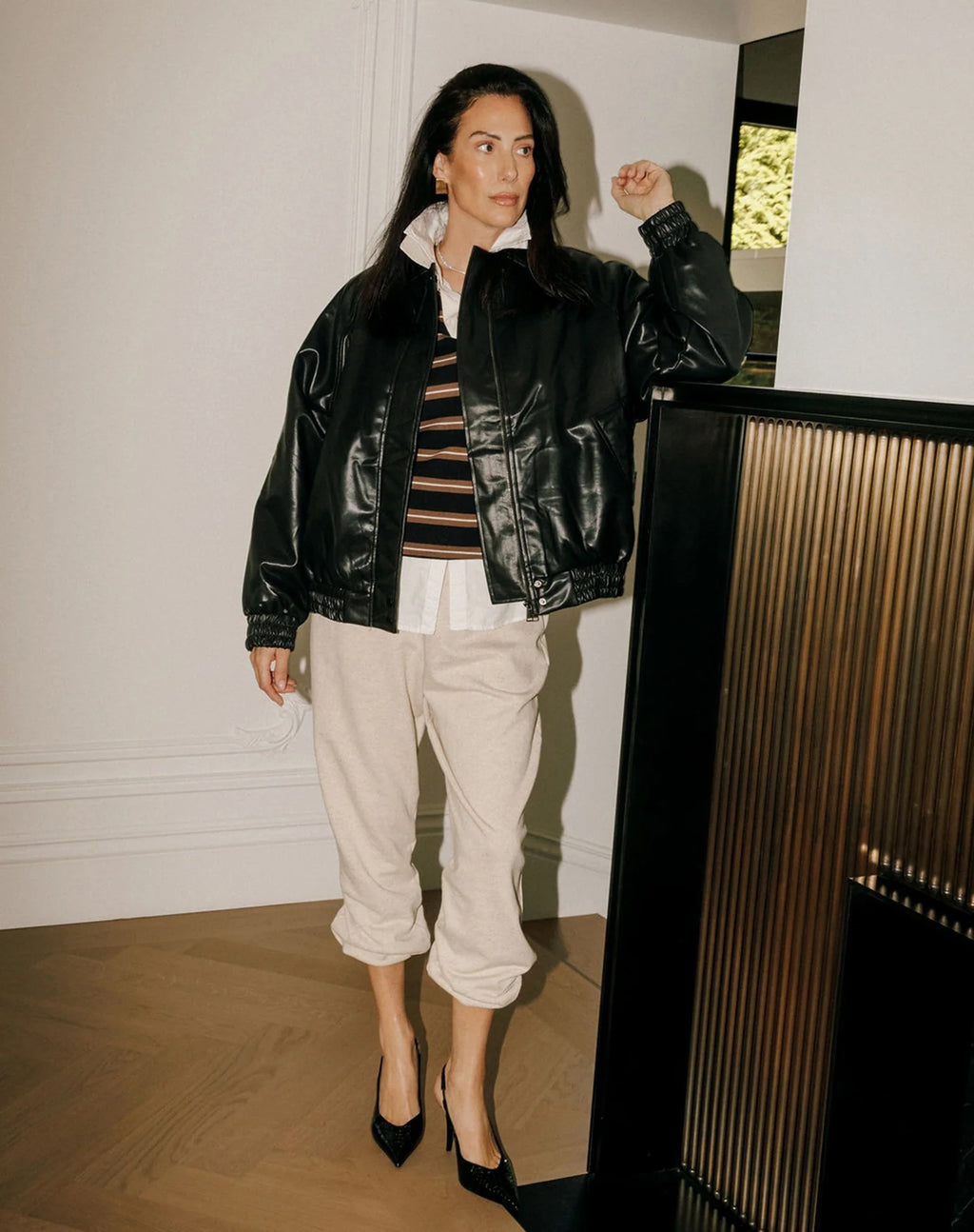 Oversized Knit Polo - Black/Taupe