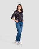 Earthy Mushroom Print 3/4 Sleeve Pull-over Blouse