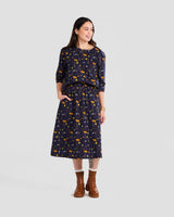 Earthy Mushrooms Print Midi Pocket Skirt