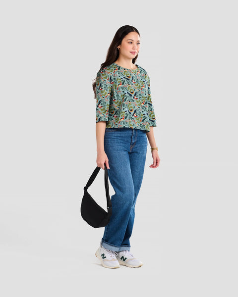 Winter Birds Print 3/4 Sleeve Pull-over Blouse