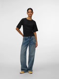 Mia Short Sleeve Rouching Tee -  Black