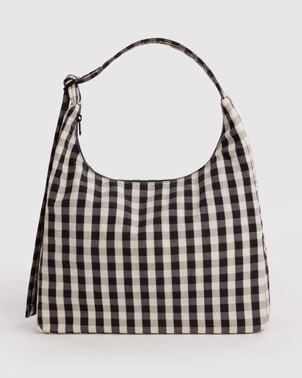 Nylon Shoulder Bag - Black & Cream Gingham