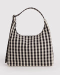 Nylon Shoulder Bag - Black & Cream Gingham