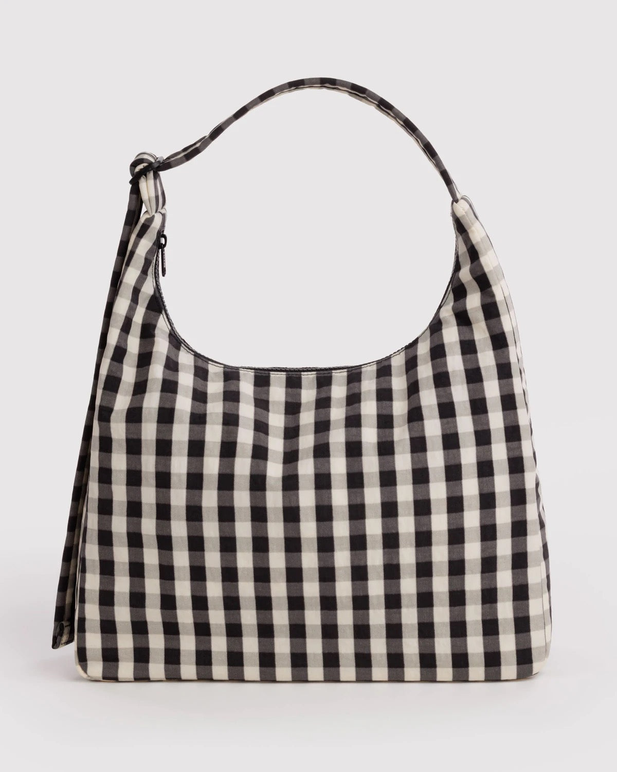 Nylon Shoulder Bag - Black & Cream Gingham