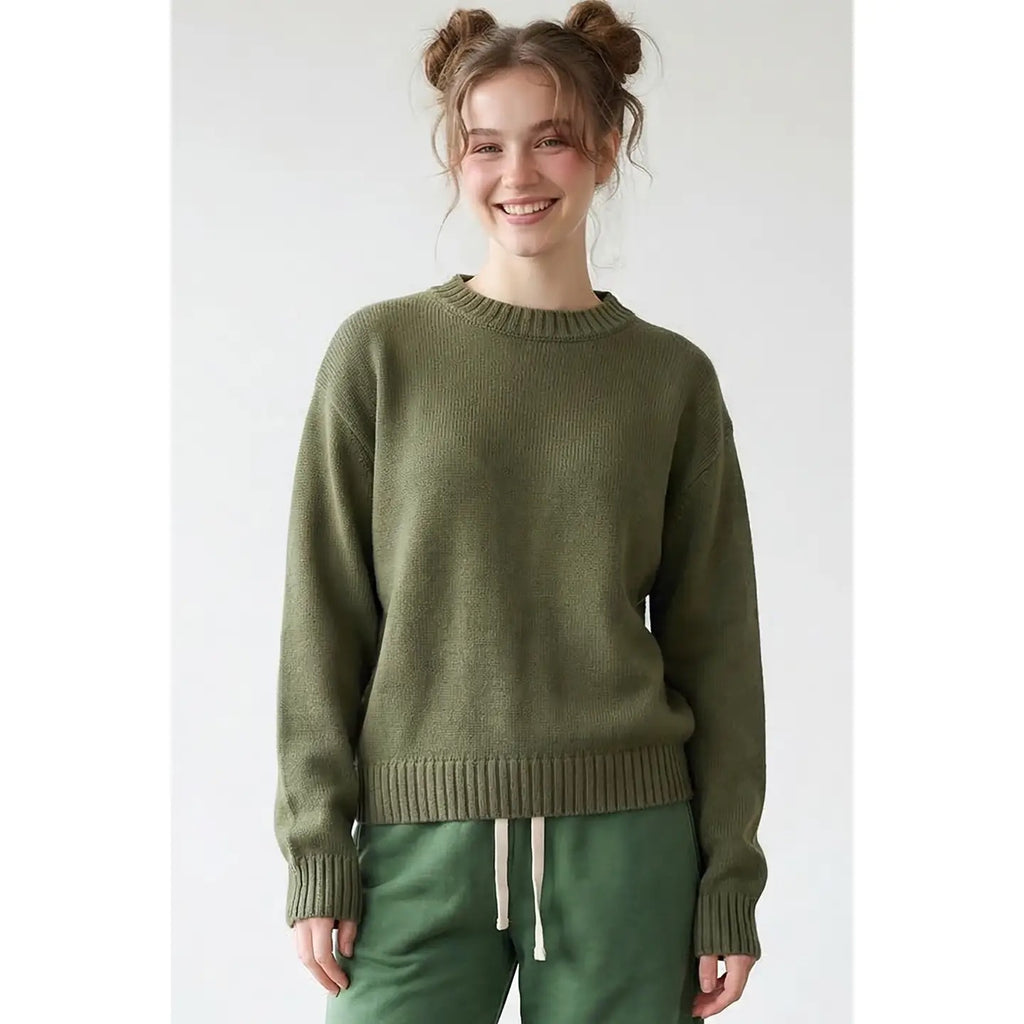 Basic Cotton Sweater - Vintage Olive