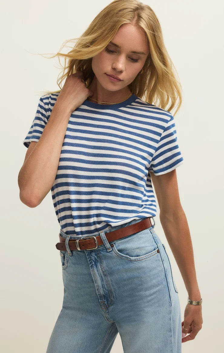 Tourist Stripe Tee - Calypso Blue Indigo