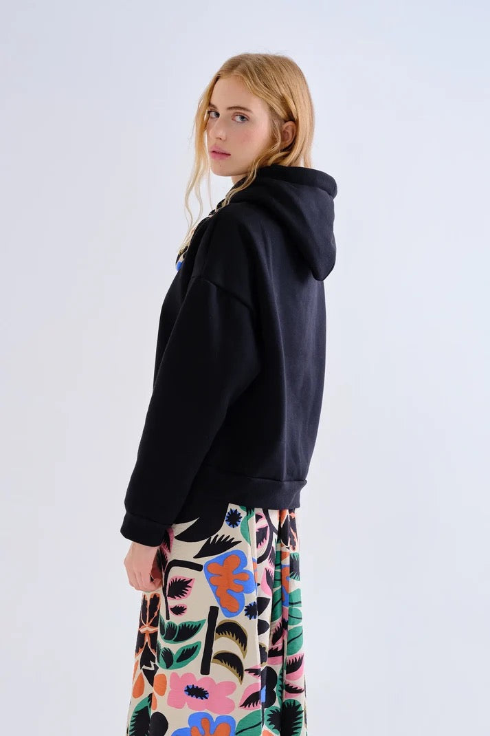 Black Hoodie With Neo Garden Printed Tie