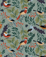Winter Birds Print 3/4 Sleeve Pull-over Blouse