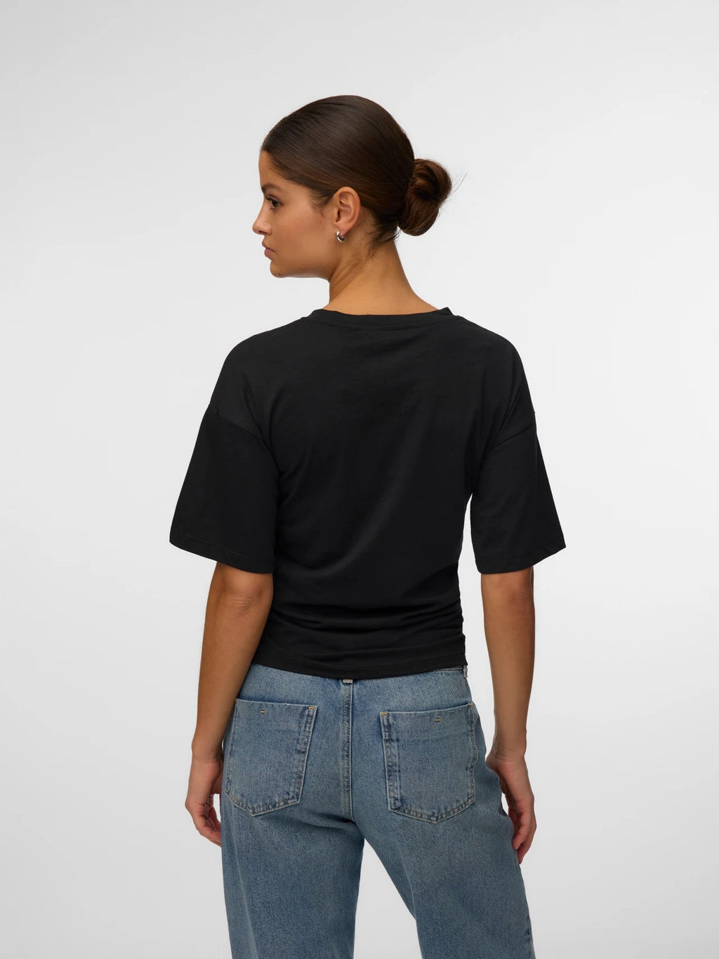 Mia Short Sleeve Rouching Tee -  Black