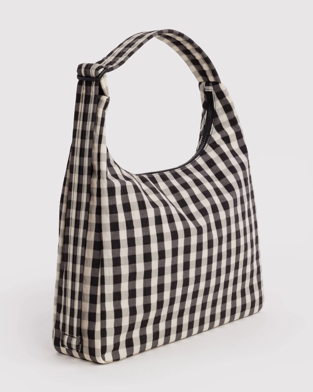 Nylon Shoulder Bag - Black & Cream Gingham