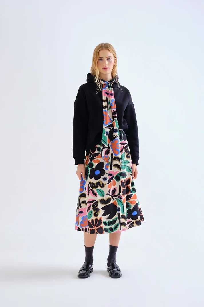 Black Hoodie With Neo Garden Printed Tie