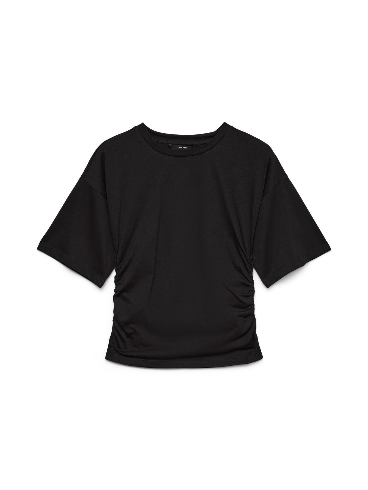 Mia Short Sleeve Rouching Tee -  Black