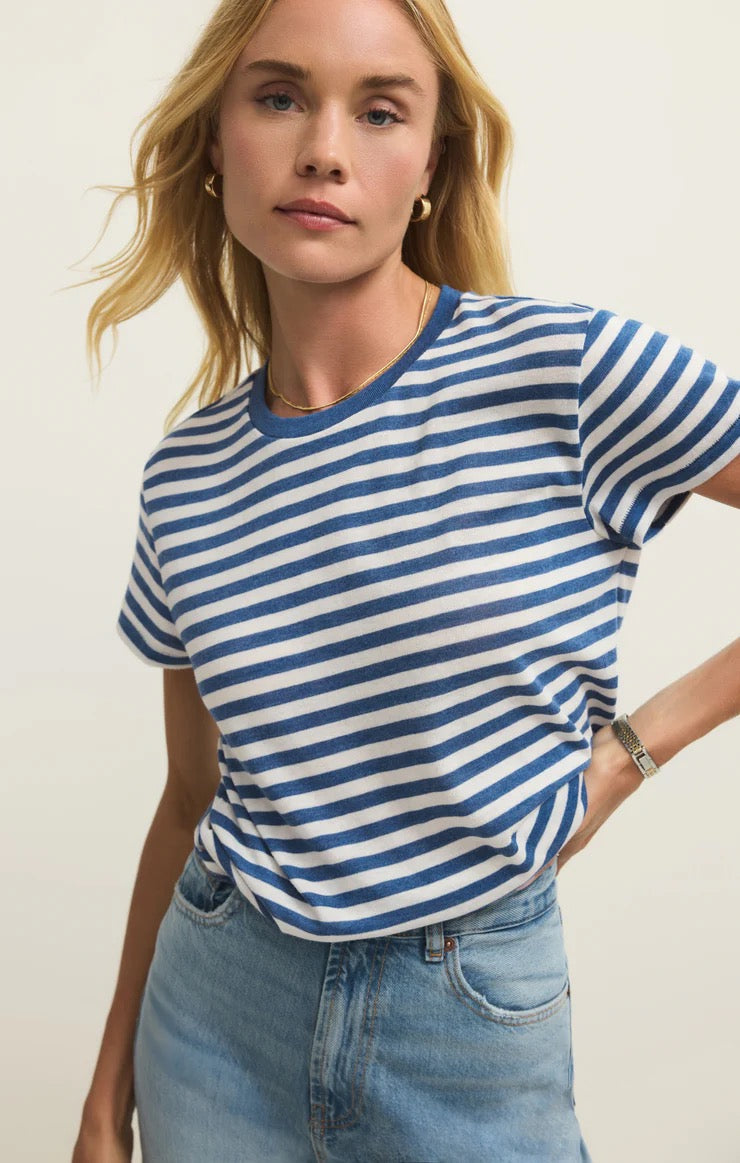 Tourist Stripe Tee - Calypso Blue Indigo