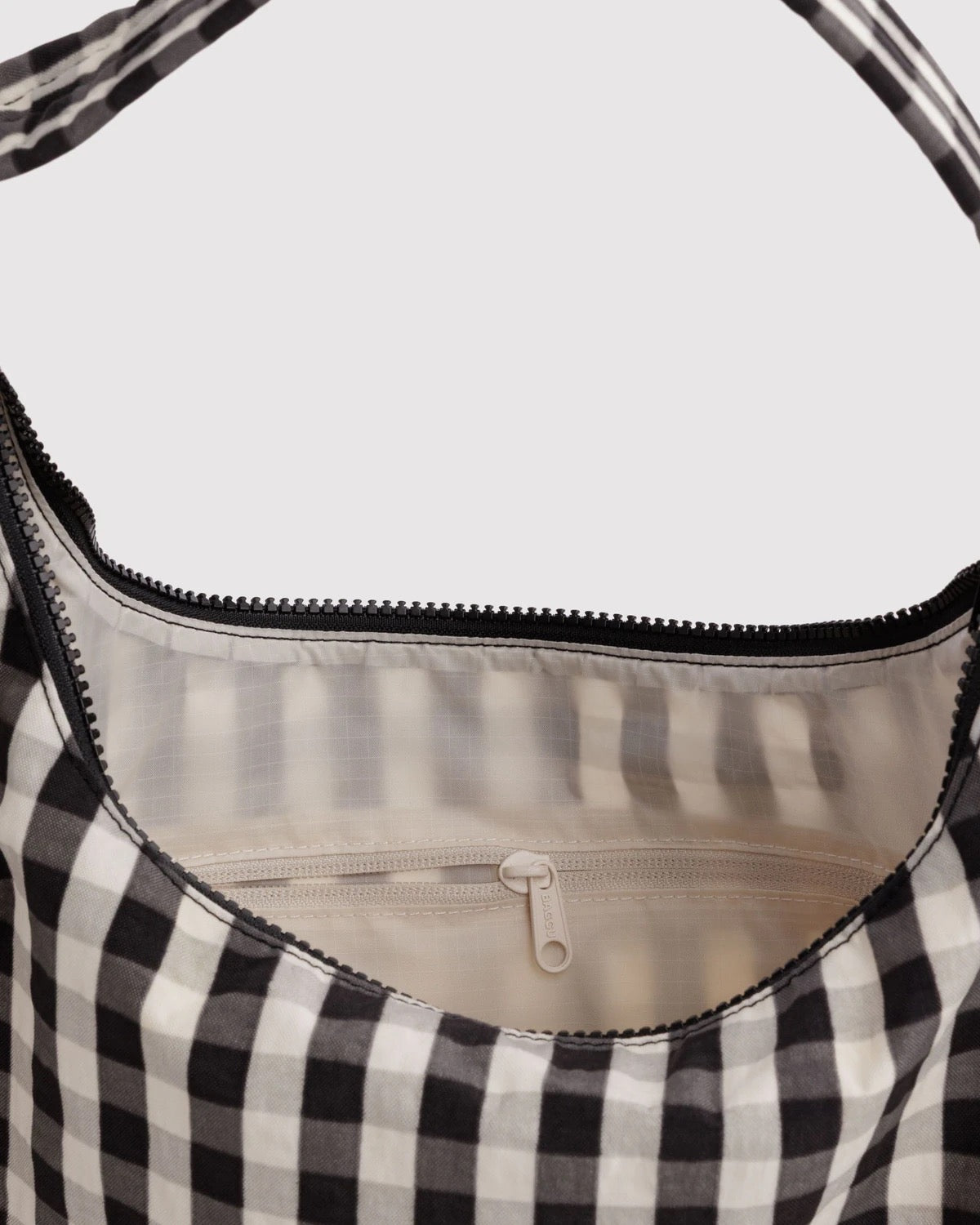 Nylon Shoulder Bag - Black & Cream Gingham