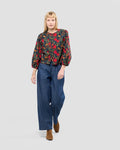 Puff Sleeve Blouse With Hand-Drawn Pomegranate Print