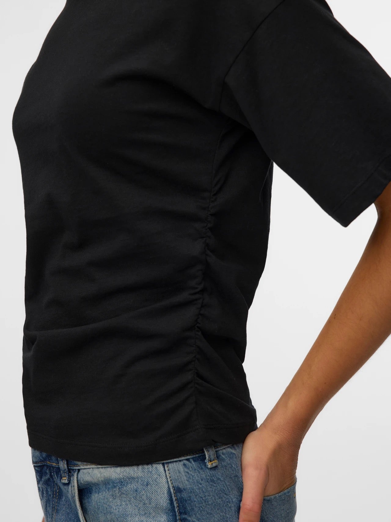 Mia Short Sleeve Rouching Tee -  Black