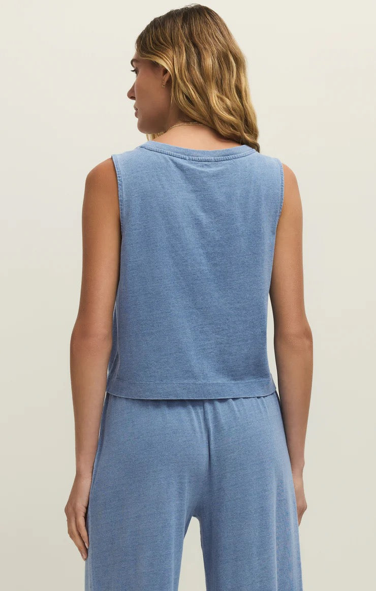 Sloane V Neck Denim Tank - Santorini Indigo