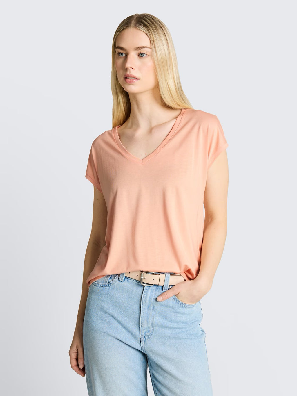 Fluent V Neck T Shirt - Orange Parfait
