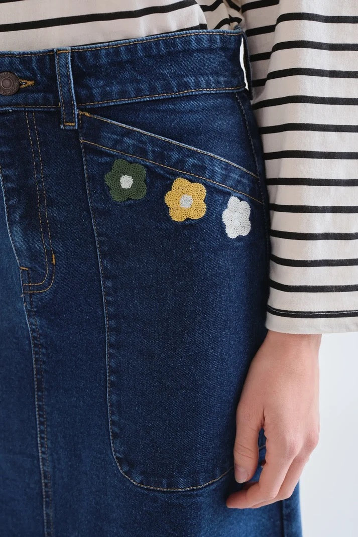 Euphoria Embroidered Skirt - Denim
