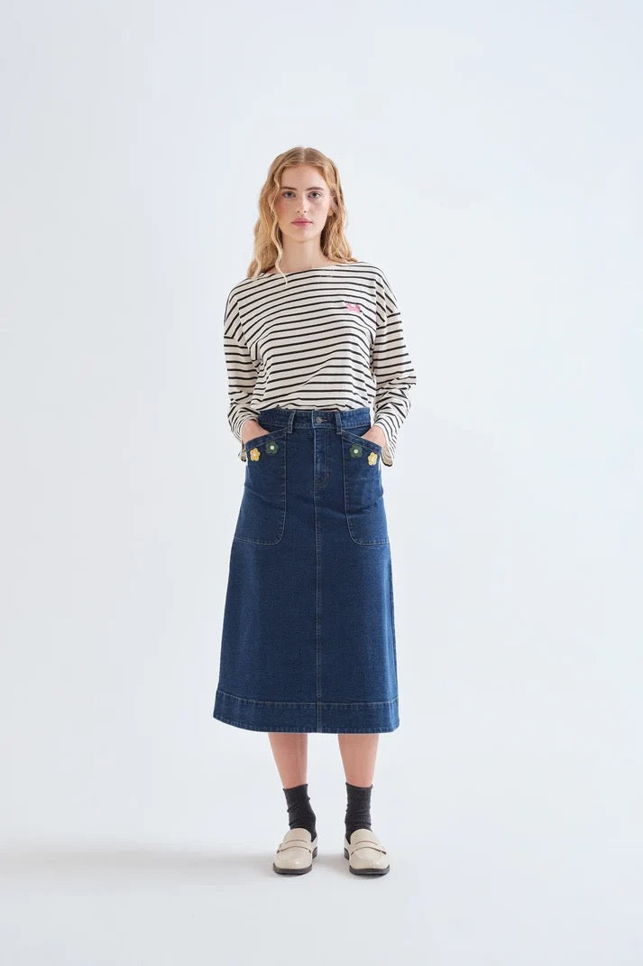 Euphoria Embroidered Skirt - Denim