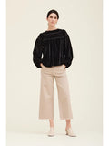 Lace Trim Mixed Velvet Shirt - Black