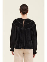 Lace Trim Mixed Velvet Shirt - Black
