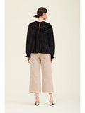 Lace Trim Mixed Velvet Shirt - Black